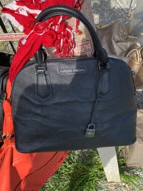 Michael Kors Black Pebbled Leather Dome Satchel